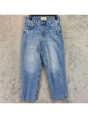 Boden High Rise Tapered Jeans Womens 28 Blue Med Wash Relaxed Distressed Denim
